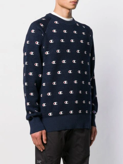 Shop Champion Logo Knitted Jumper In Blue