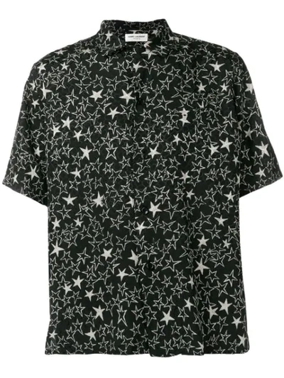 Shop Saint Laurent Star Print Silk Shirt In Black