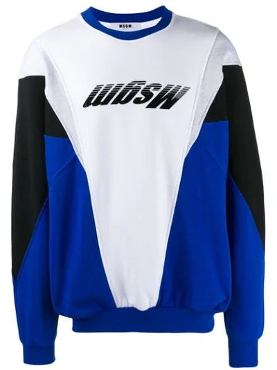 Shop Msgm Colour Block Logo Sweatshirt In Blue