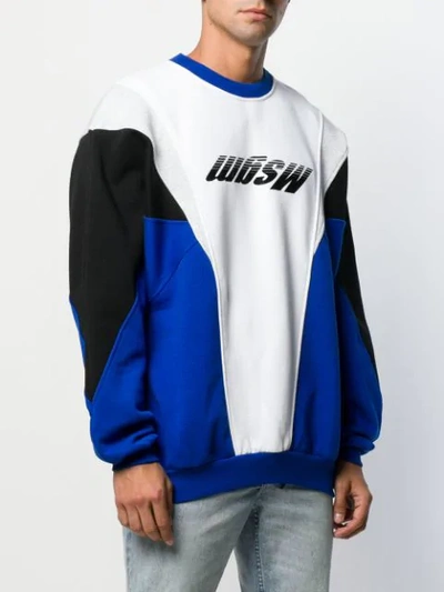 Shop Msgm Colour Block Logo Sweatshirt In Blue