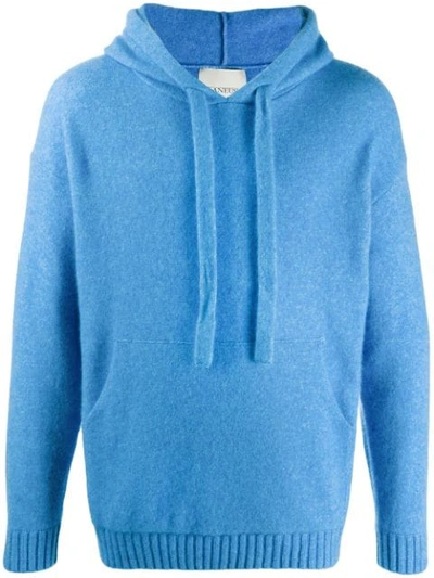 Shop Laneus Textured Knit Hoodie In Blue