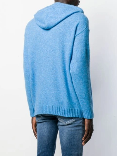 Shop Laneus Textured Knit Hoodie In Blue