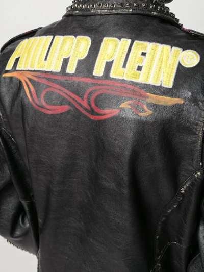 Shop Philipp Plein Tartan Lined Biker Jacket In Black