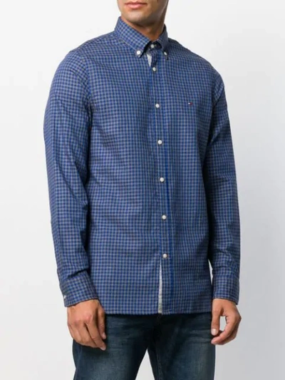 Shop Tommy Hilfiger Logo Embroidered Check Shirt In Blue