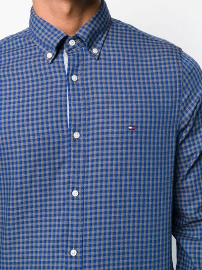 Shop Tommy Hilfiger Logo Embroidered Check Shirt In Blue