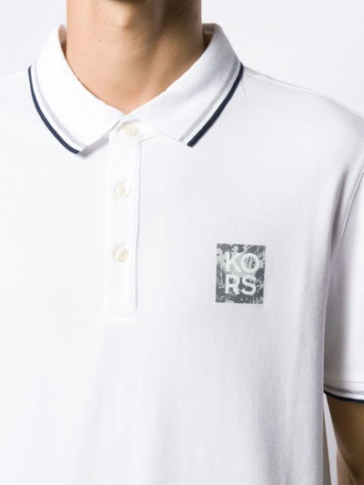 Shop Michael Kors Striped Trim Polo Shirt In White