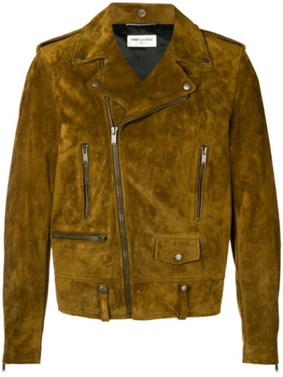 Shop Saint Laurent Suede Biker Jacket - Brown