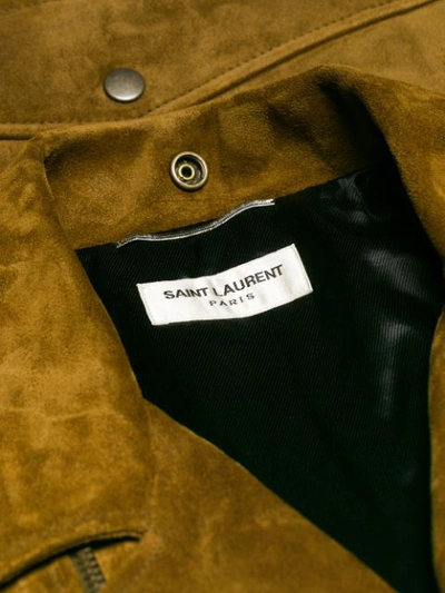 Shop Saint Laurent Suede Biker Jacket - Brown