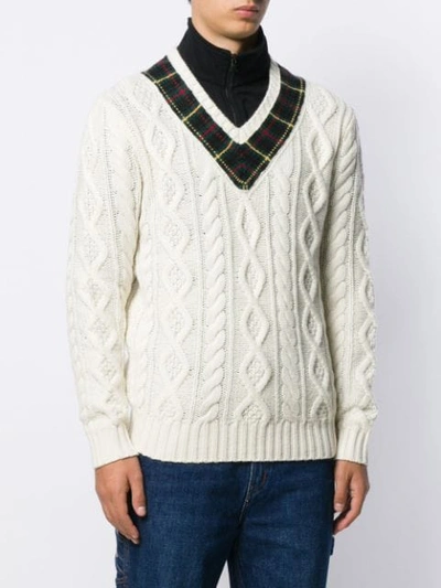 Shop Polo Ralph Lauren Checked Neckline Jumper In White