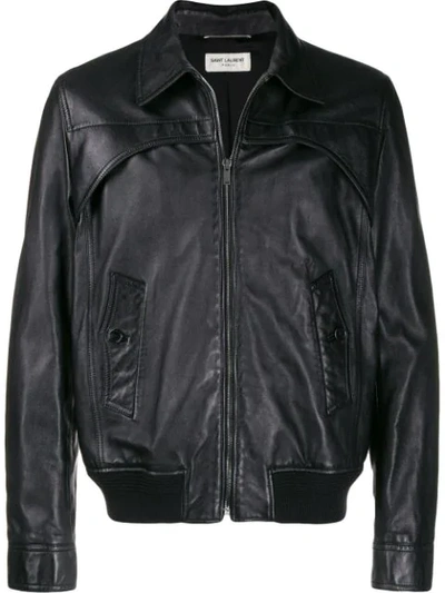 Shop Saint Laurent Leather Trucker Jacket In Black