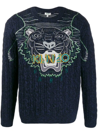 Shop Kenzo Embroidered Tiger Logo Sweater In Blue