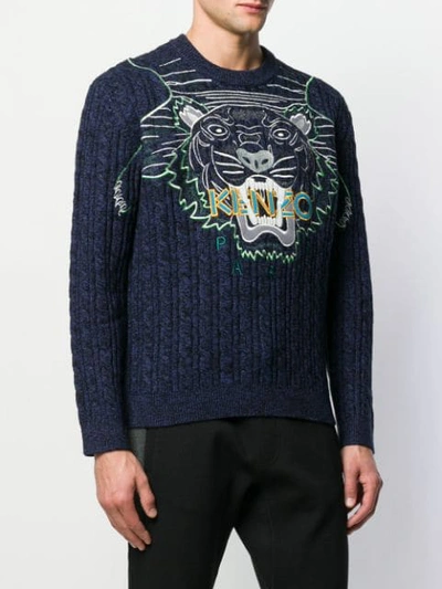 Shop Kenzo Embroidered Tiger Logo Sweater In Blue