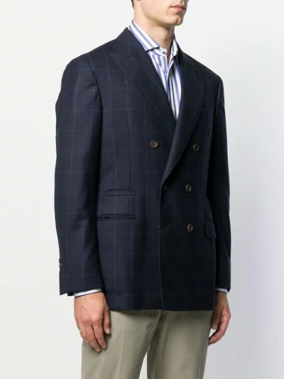 Shop Brunello Cucinelli Check Print Suit Jacket In C002 Navy