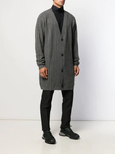 Shop Fendi Metallic-stripe Long-line Cardigan In Grey