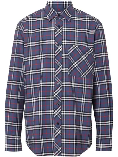 Shop Burberry Small Scale Check Stretch Cotton Shirt In Blue