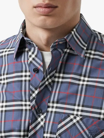 Shop Burberry Small Scale Check Stretch Cotton Shirt In Blue