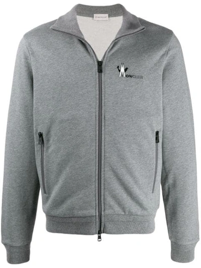 Shop Moncler Stand-up Collar Zipped Sweatshirt In Grey