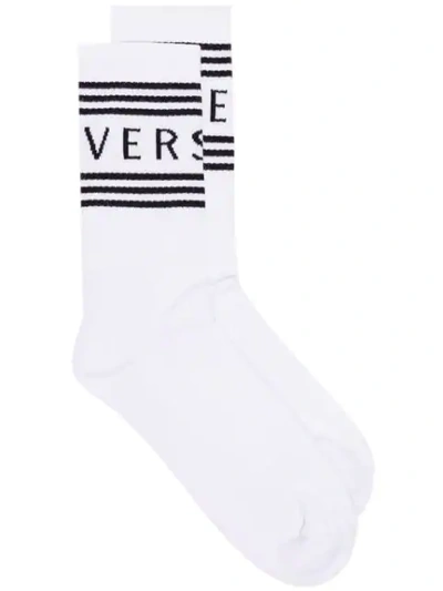 Shop Versace Logo Socks - White