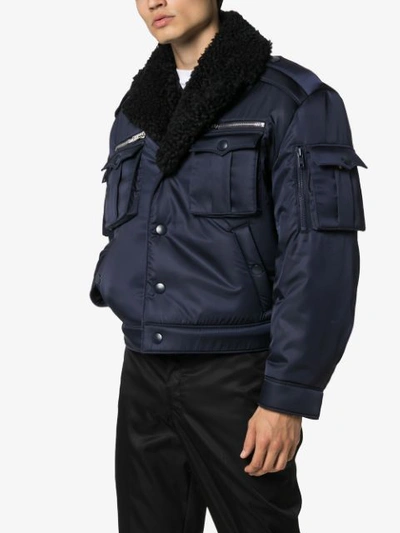 Shop Prada Military Bomber Jacket In Navy