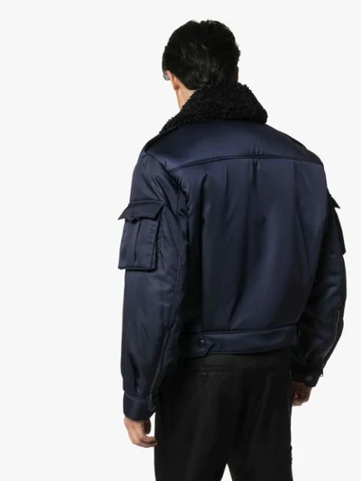 Shop Prada Military Bomber Jacket In Navy