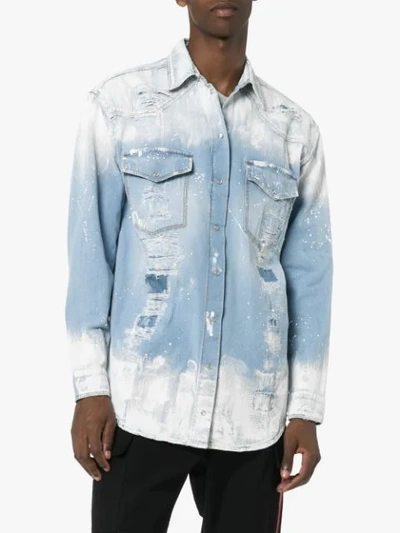 Shop Faith Connexion Slash Paint Print Denim Jacket In Blue