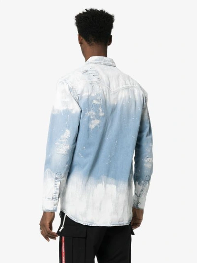 Shop Faith Connexion Slash Paint Print Denim Jacket In Blue