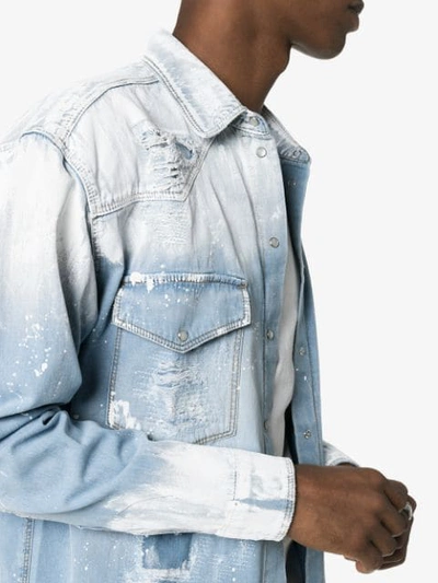 Shop Faith Connexion Slash Paint Print Denim Jacket In Blue