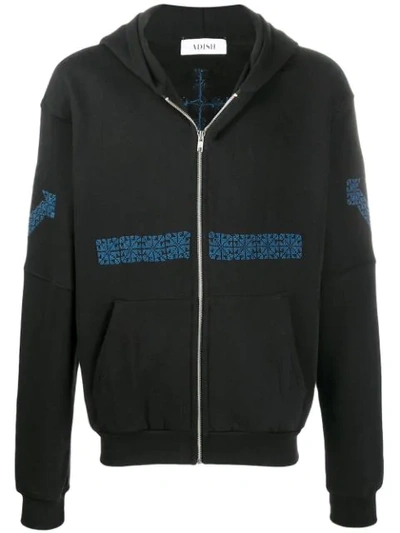 Shop Adish Embroidered Detail Hoodie In Black