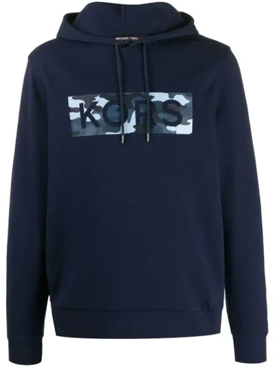 Shop Michael Kors Logo Print Hoodie In Blue