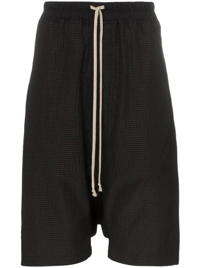 Shop Rick Owens Seersucker Wool Drop Crotch Shorts In Black
