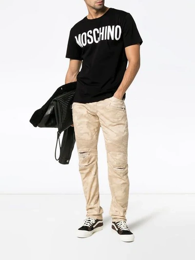 Shop Moschino Cotton Contrast Logo T-shirt In Black
