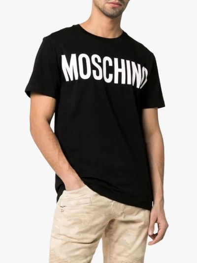 Shop Moschino Cotton Contrast Logo T-shirt In Black
