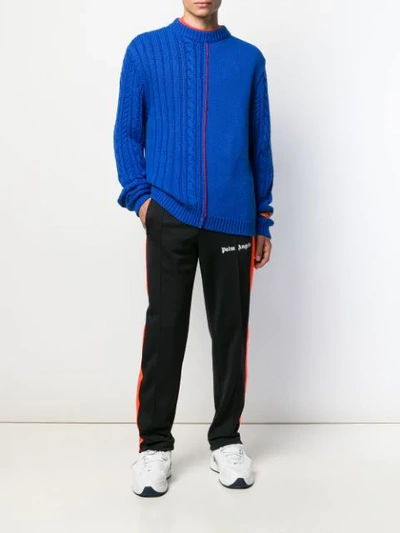 Shop Heron Preston Logo-patch Cable-knit Jumper In Blue