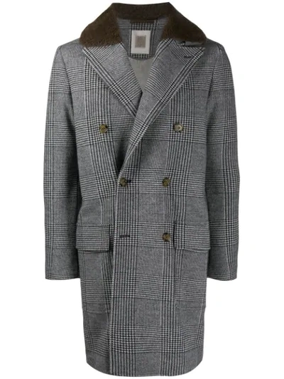 Shop Eleventy Houndstooth Double Breasted Coat In Grey