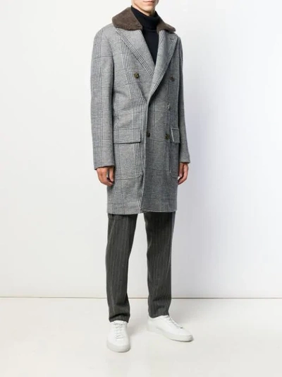 Shop Eleventy Houndstooth Double Breasted Coat In Grey