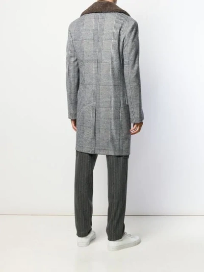 Shop Eleventy Houndstooth Double Breasted Coat In Grey