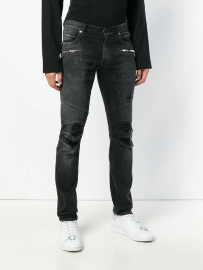 Shop Balmain Biker Skinny Jeans In Black
