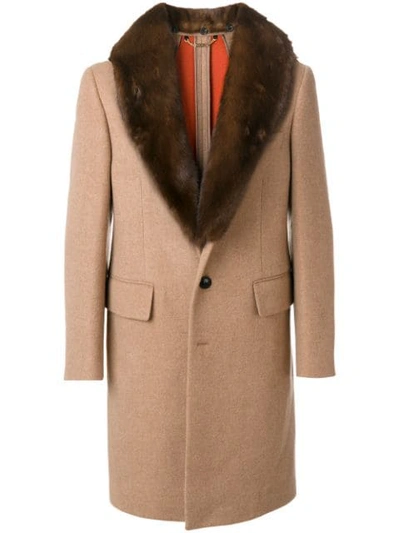 Shop Versace Shawl Collar Coat In Brown