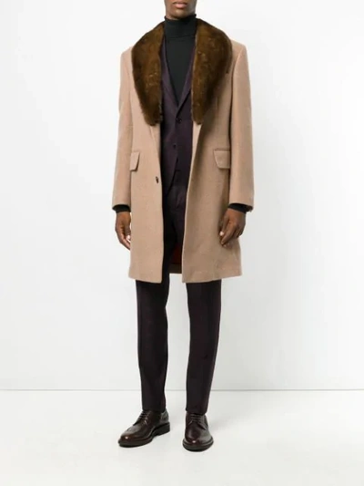 Shop Versace Shawl Collar Coat In Brown