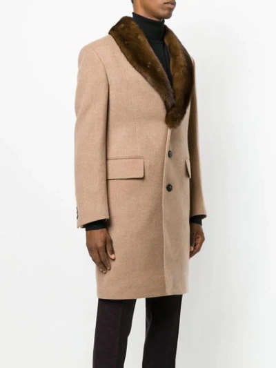 Shop Versace Shawl Collar Coat In Brown