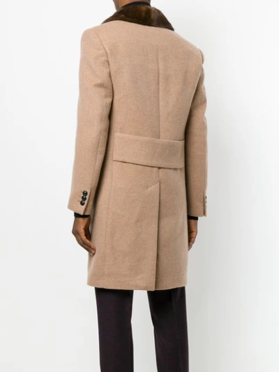 Shop Versace Shawl Collar Coat In Brown