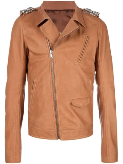 Shop Rick Owens Zipped Biker Jacket In Brown