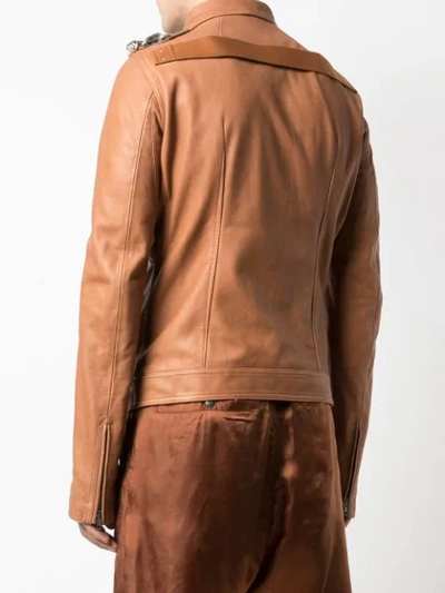 Shop Rick Owens Zipped Biker Jacket In Brown