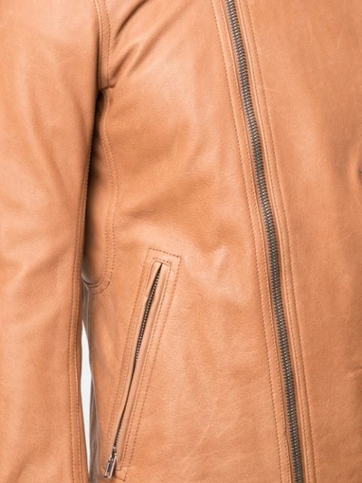 Shop Rick Owens Zipped Biker Jacket In Brown