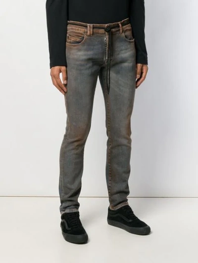 Shop Off-white Stain Effect Skinny-fit Jeans In Blue