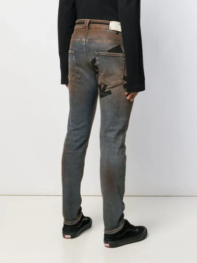 OFF-WHITE STAIN EFFECT SKINNY-FIT JEANS - 蓝色