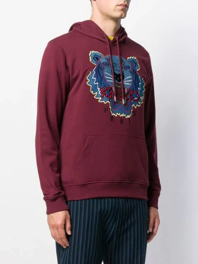 Shop Kenzo Embroidered Tiger Hoodie In Red