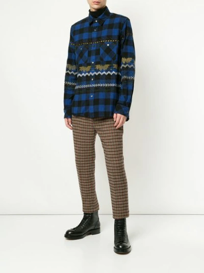 Shop Sacai Embroidered Plaid Shirt In Blue