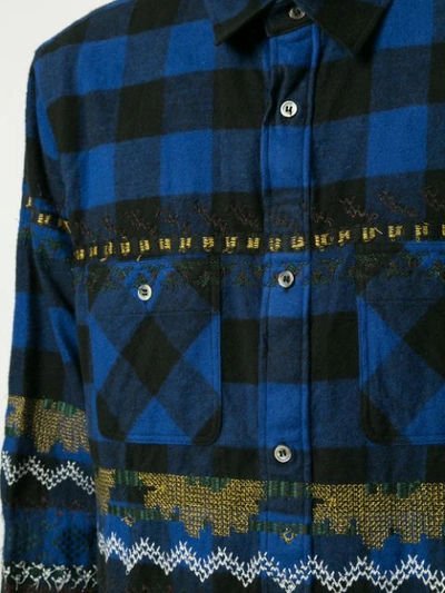 Shop Sacai Embroidered Plaid Shirt In Blue