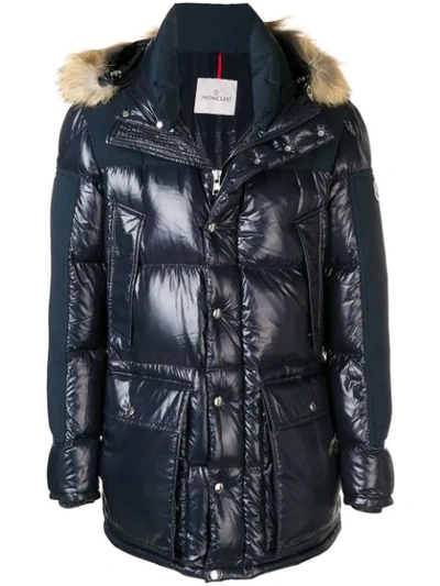 Shop Moncler Fur Trim Puffer Jacket In Blue